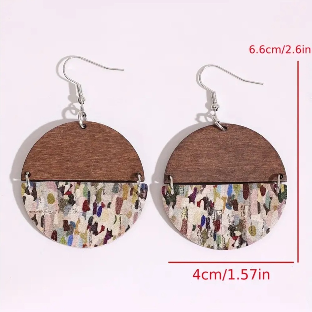 Colorful Oil Painting Wooden Dangle Earrings - Picture 2 of 2